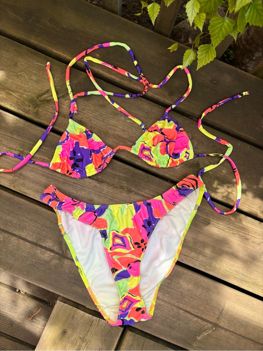 Mirror Palais Neon Floral String Bikini - Pink, Yellow, Green, Purple